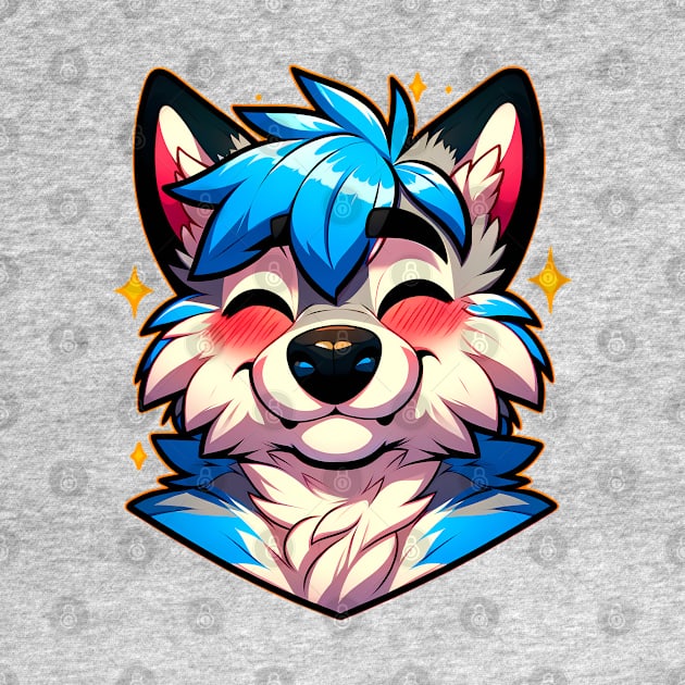 Blushing Happy Furry Anthro Wolf ^_^ by Blue Bull Bazaar